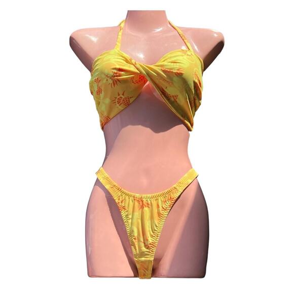 Vintage yellow hawaiian print thong bikini set - Picture 1 of 6